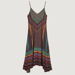 213 | Devi Boho Gypsy Geometric Print Flowy Rayon Maxi Dress Multicolor Womens M